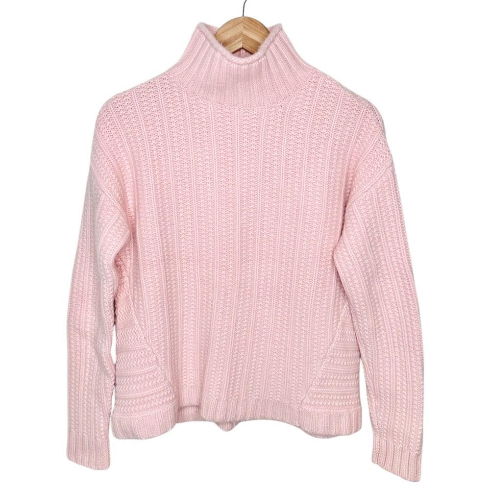 Garnet Hill Cashmere Chunky Textured Turtleneck Sweater Size Small Pastel Pink